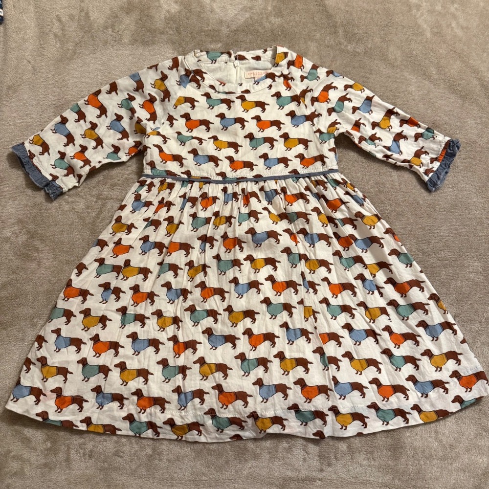 Pink Chicken New York Girls 6Y Dachshund Dog Print Cotton Dress Long Sleeve
